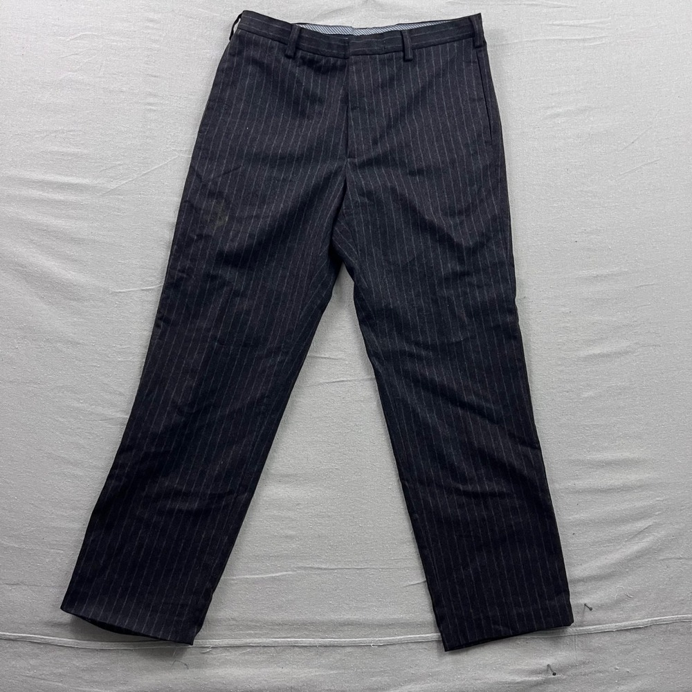Gap Pinstripe Wool Blend Trousers 36x32 Charcoal Grey Classic Fit Dress Pants